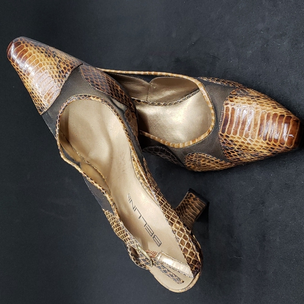 10W Bellini brown Snakeskin Slingbacks